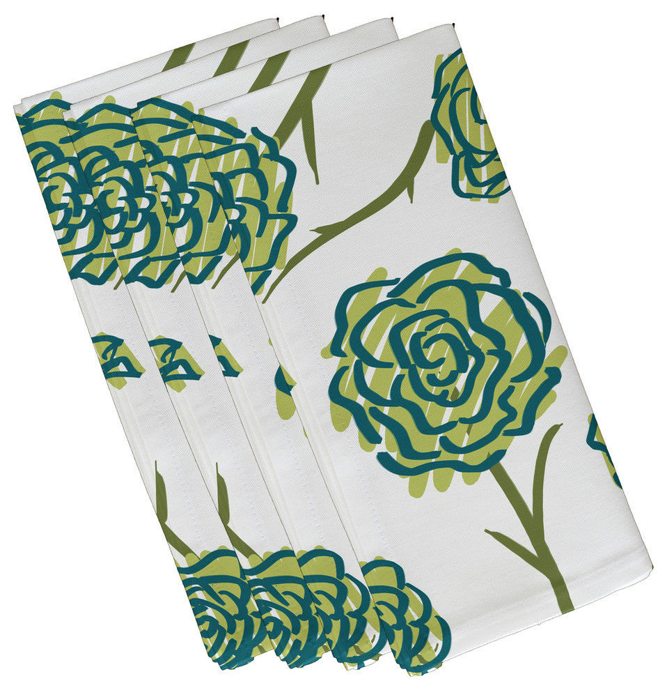 Spring Floral 1, Floral Print Napkin, Green, Set of 4