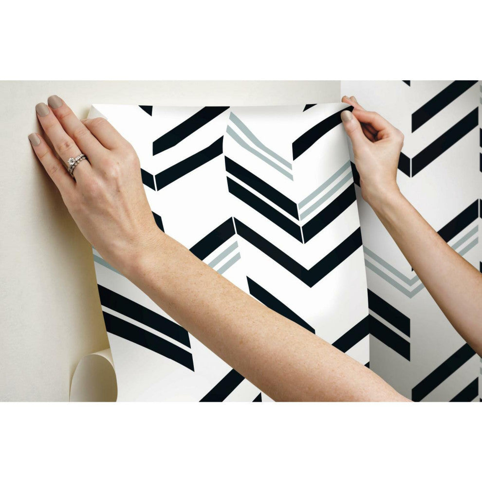 Black & Grey Chevron Stripe Peel & Stick Wallpaper
