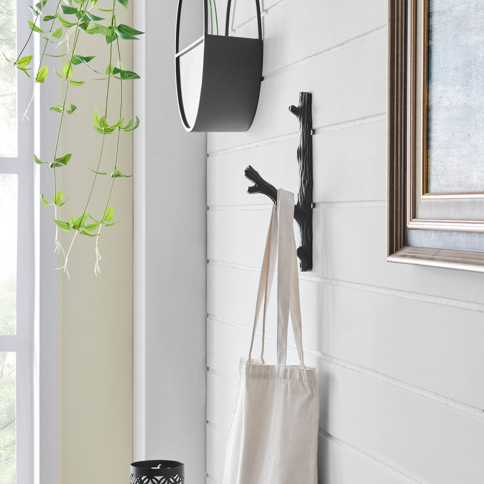 Brown Cast Iron Tree Branch Wall Mount Coat Hooks, Set of 2