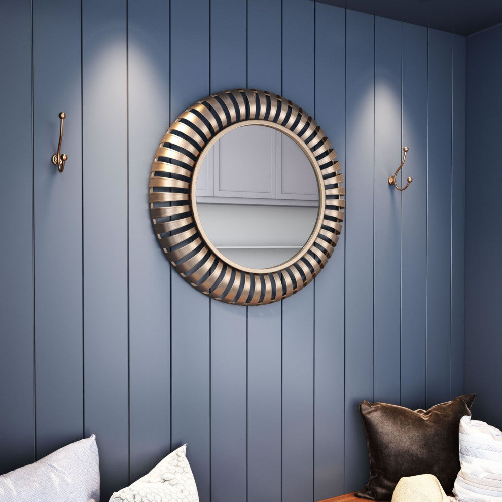 Frame Wall Mirror, Round, Glass, Steel Metal, Gold, Bedroom Living