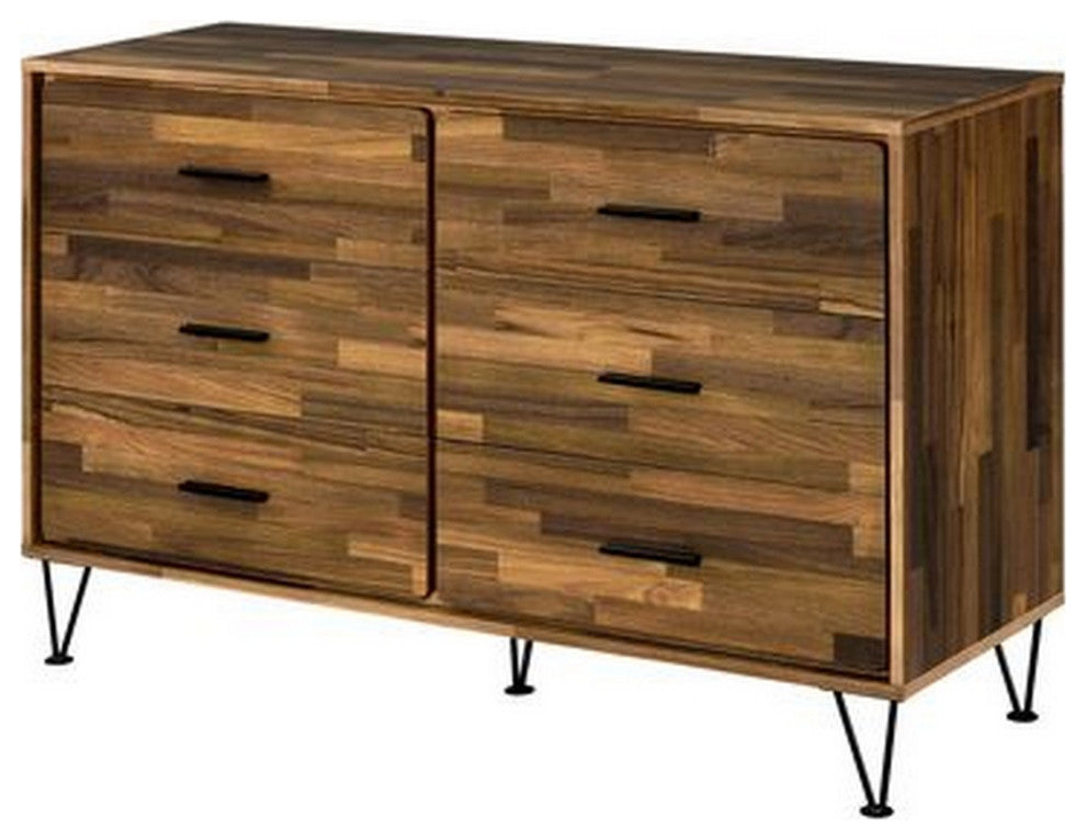 Benzara BM262173 Dresser With 6 Drawers and Butcher Block Pattern, Brown
