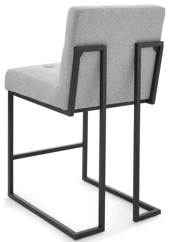 Counter Stool Chair, Fabric, Metal, Black Gray, Modern, Bar Pub Cafe Bistro