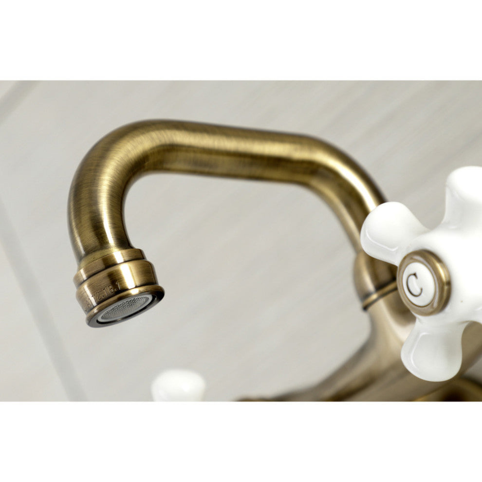 Kingston Brass KS612AB Two-Handle Wall Mount Bar Faucet, Antique Brass