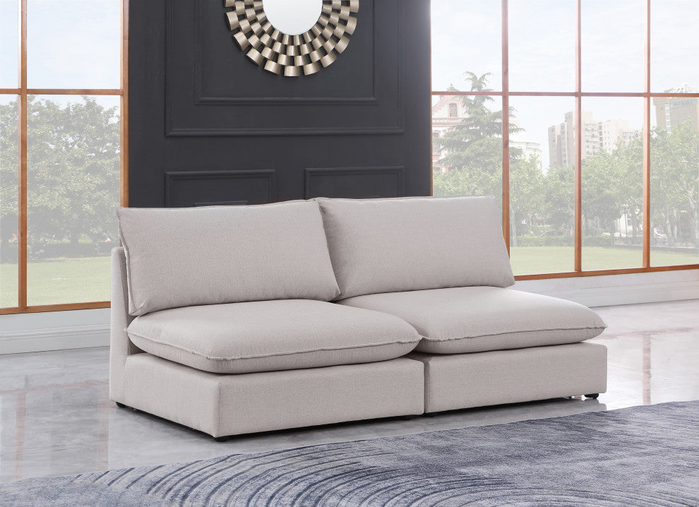 Mackenzie Linen Textured Fabric Upholstered 2-Piece Modular Sofa, Beige
