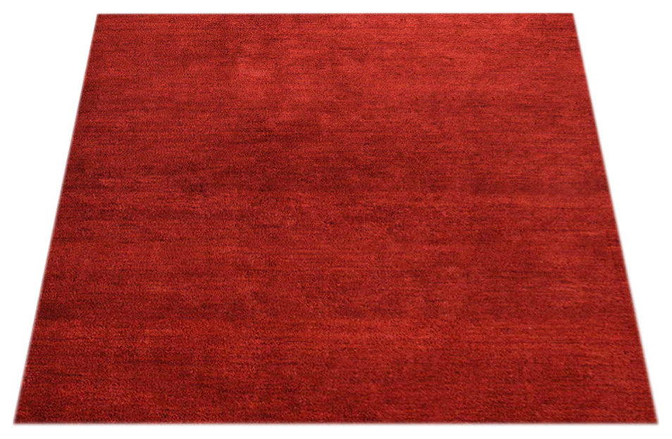 Hand Knotted Loom Silk Mix Area Rug Solid Light Red