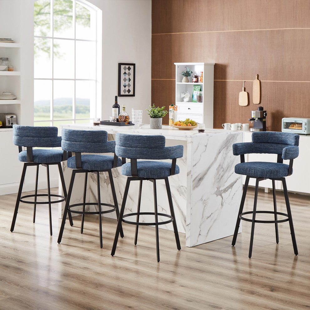 Contemporary Fabric Padded High Back, 2-Piece and Bar Stools and Counter Stools, Blue, 30"
