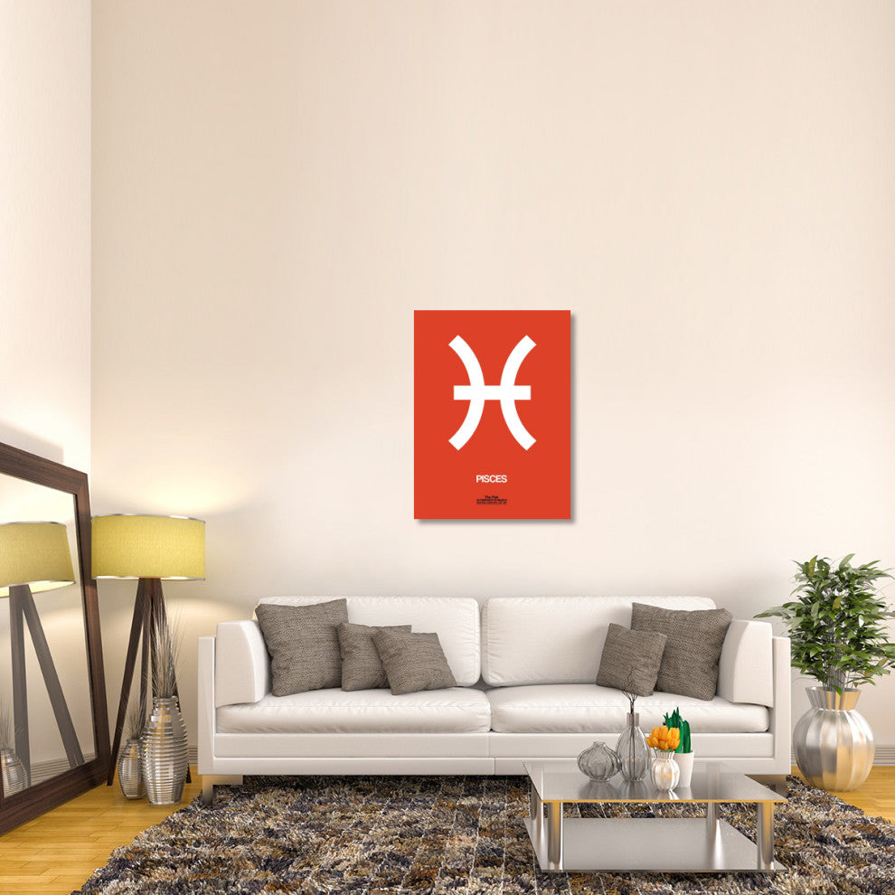 "Pisces Zodiac Sign White on Orange" Fine Art Print