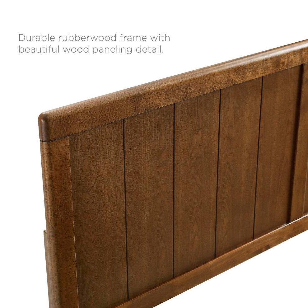 Platform Bed Frame, Queen Size, Wood, Brown Walnut, Modern Mid-Century, Bedroom