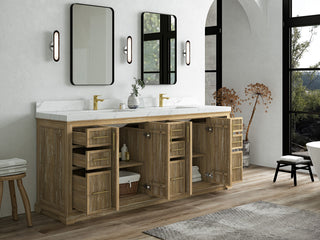 Alys Teak 84 Double Sink Bathroom Vanity Whitewashed 2" Calacatta Nuvo