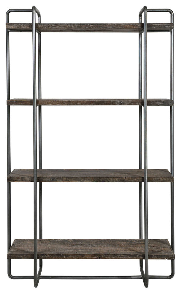 Rustic Modern Industrial Urban Etagere Steel Reclaimed Wood Shelves Open