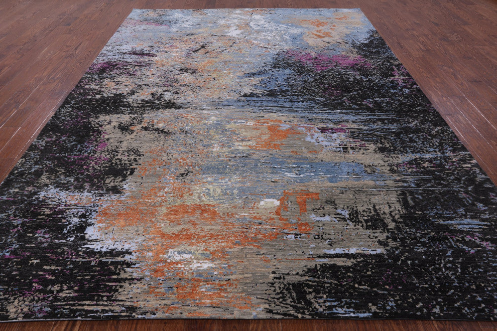 9' 1" X 12' 0" Modern Wool and Silk Hand Knotted Rug Q8869