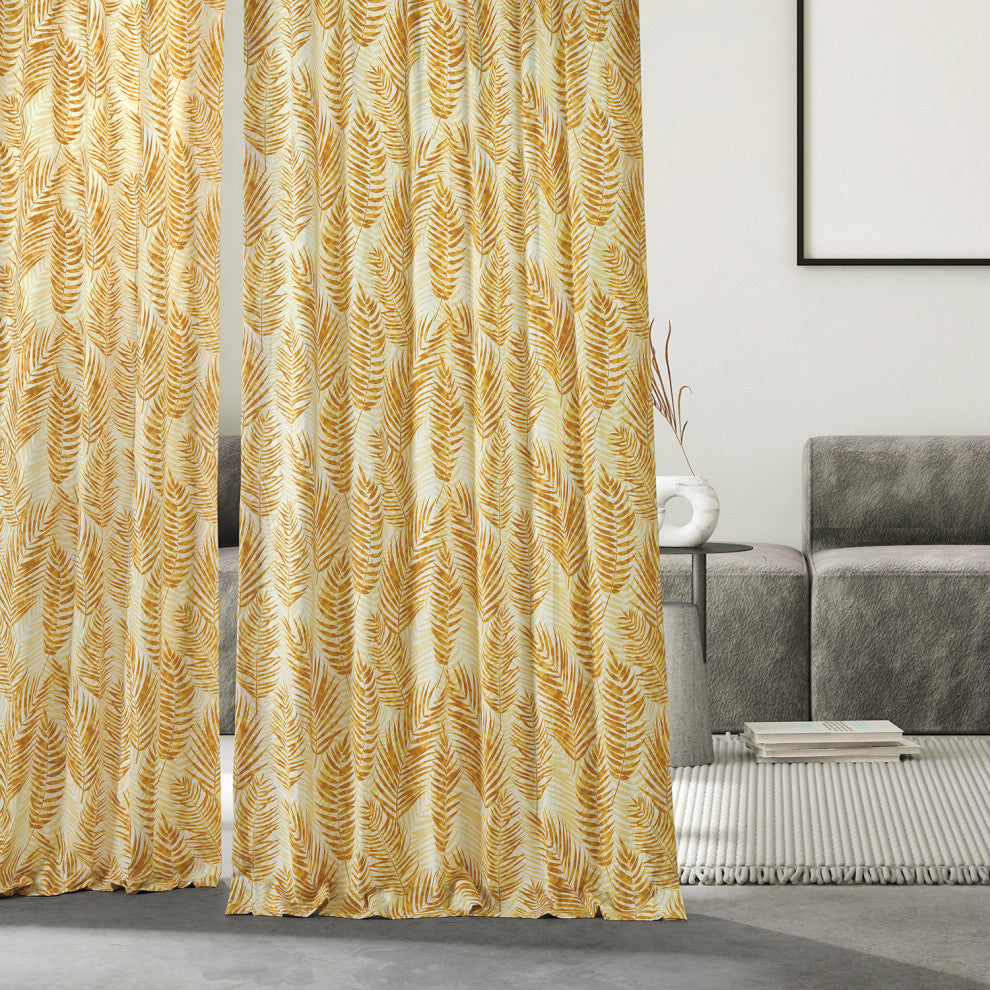 Kupala Printed Cotton Curtain Single Panel, Kupala Eternal Gold, 50wx108l