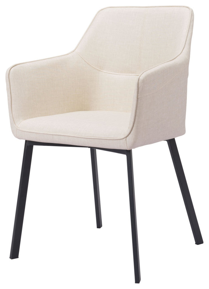 Side Dining Chair, Steel Metal, Fabric, Beige, Black, Bar Kitchen Cafe Bistro