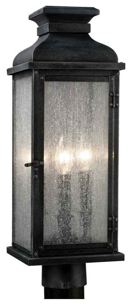 Pediment 3-Light Post Lantern, Dark Weathered Zinc