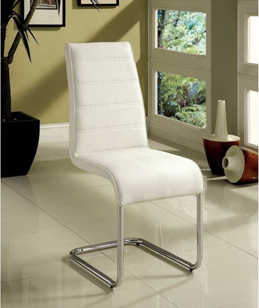 Benzara Mauna Contemporary Side Chair Steel Tube, Set of 2, White