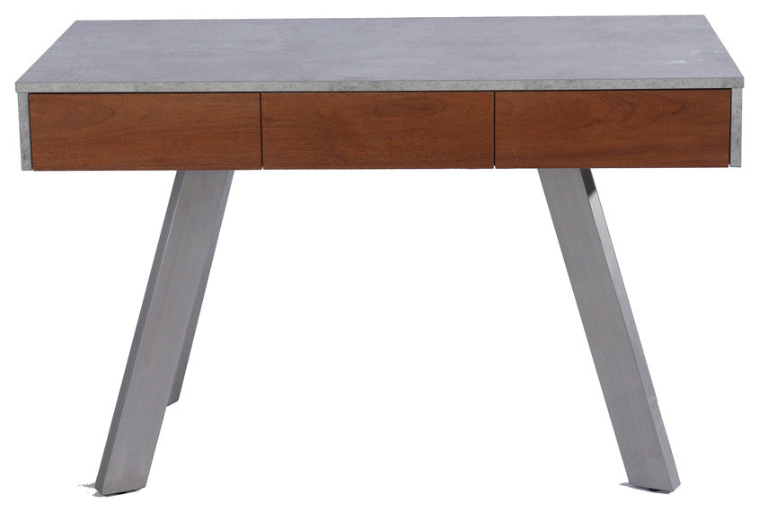 HomeRoots 30" Walnut Veneer Metal and Concrete Desk