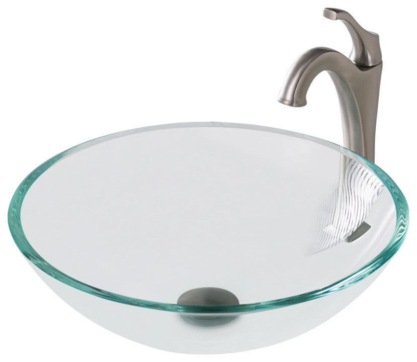 Glass Vessel Sink, Arlo Bathroom Faucet, Drain, Ring, Spot Free Stainless Steel