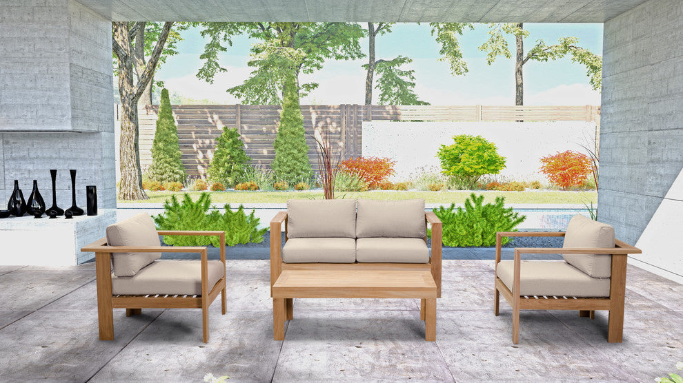 Ando Teak 4 Piece Loveseat Set, Canvas Flax
