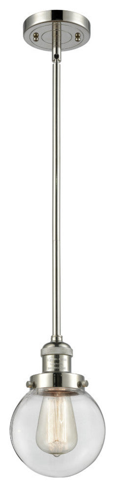 1-Light Beacon 6" Mini Pendant, Polished Nickel, Glass: Clear
