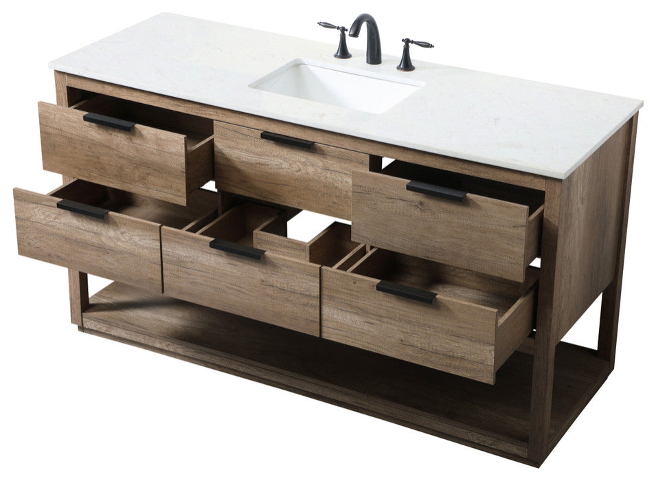 Louie 60" SIngle Bathroom Vanity, Natural Oak