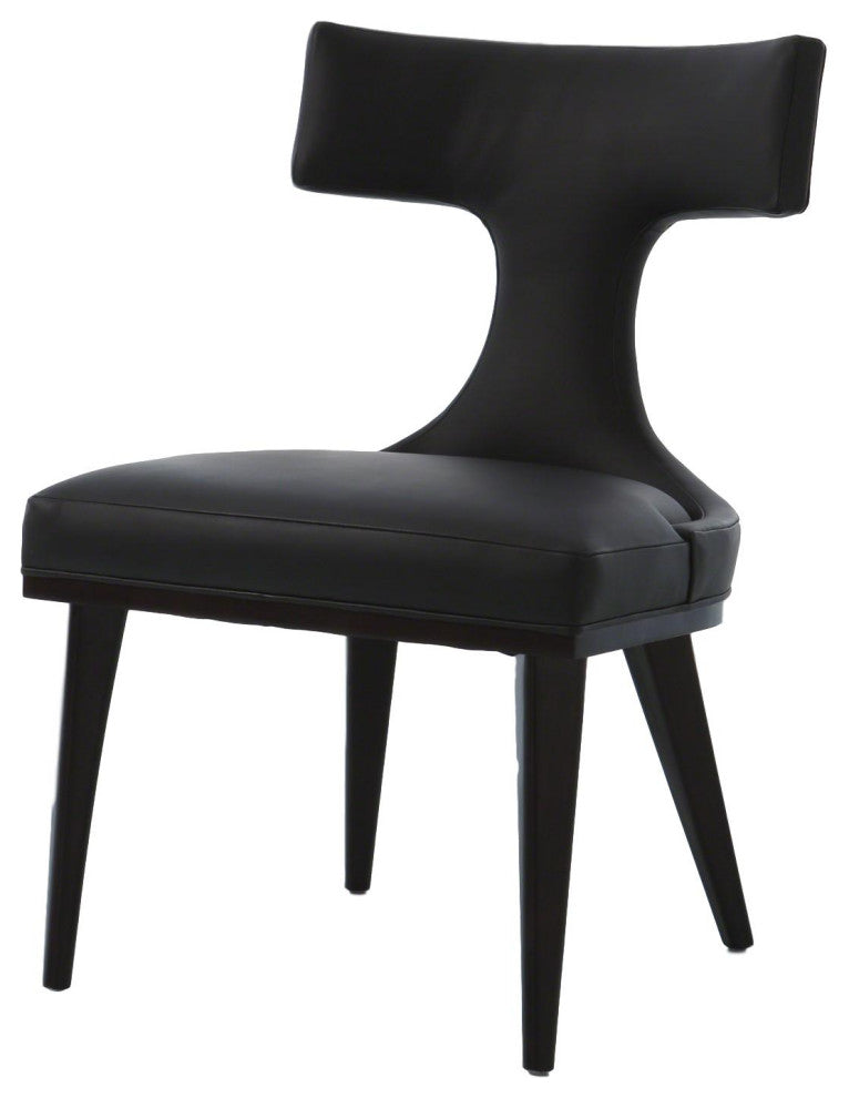 Mid Century Modern Anvil T Back Dining Chair  Black Leather Ergonomic Side