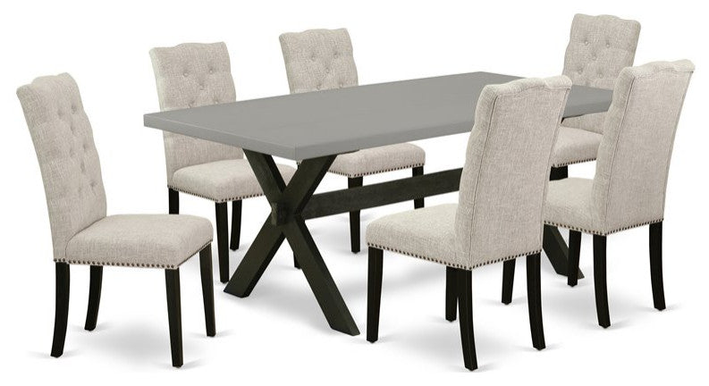 X697El635-7, 7-Piece Small Table Set, 6 Chairs and Table Solid Wood Frame