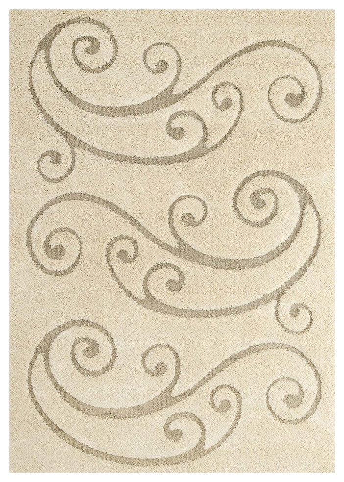 Sprout Scrolling Vine 8x10 Shag Area Rug Creame and Beige