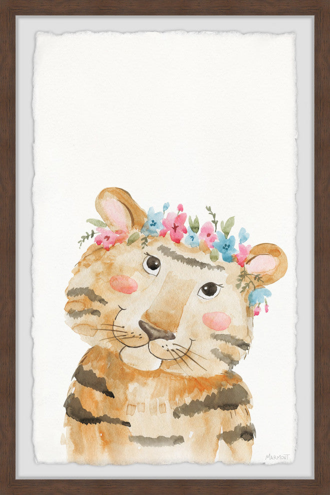 "Tiger With Flower Crown" Framed Painting Print, 16x24
