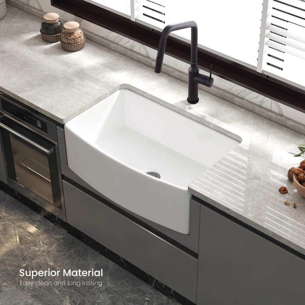 Pure 36" Curved Apron Front Farmhouse Kitchen Fireclay Sink