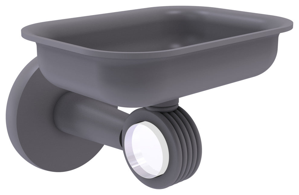 Clearview Wall Mounted Soap Dish Holder with Groovy Accents, Matte Gray