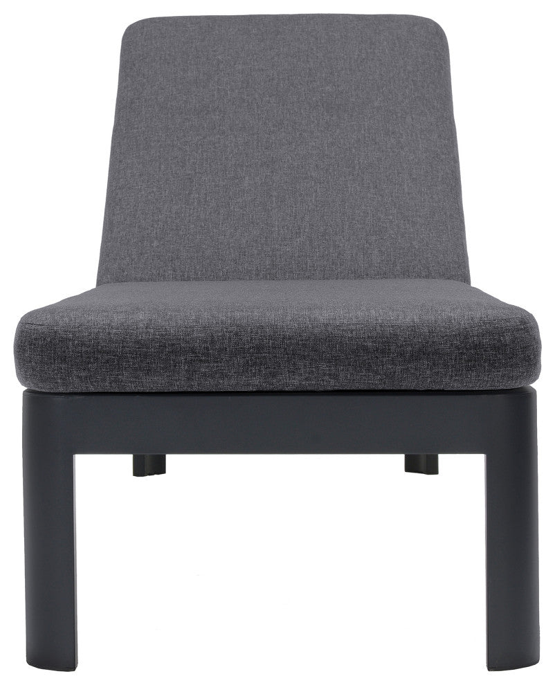 Portals Outdoor Chaise Lounge Chair in Black Finish and Grey Cushions