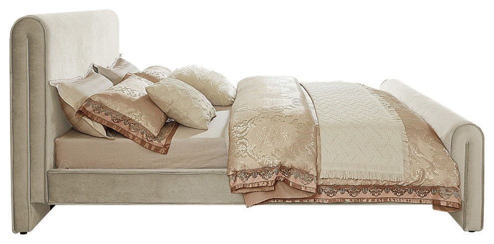 Sloan Black Velvet Full Bed, Cream, King
