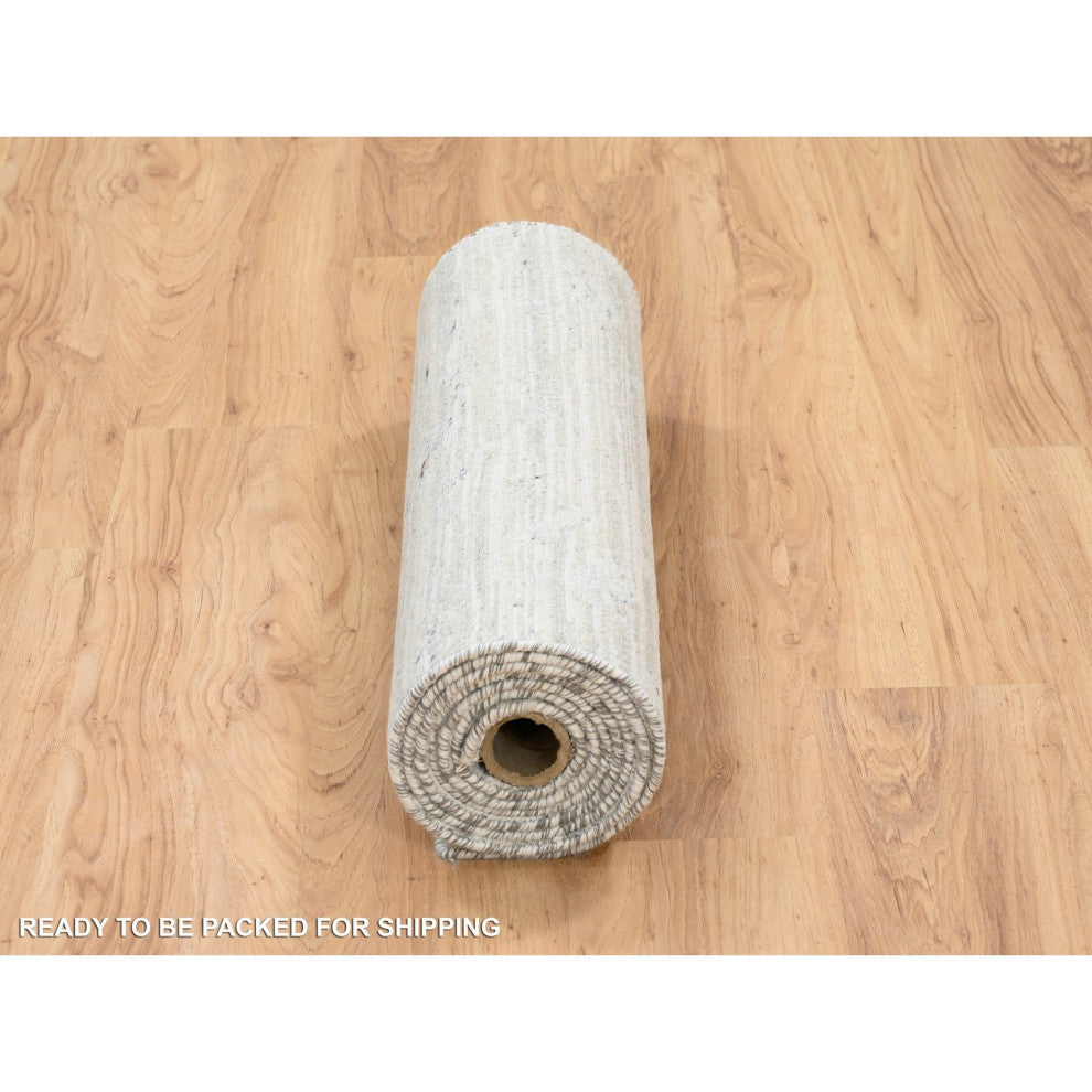 Gray Modern Hand Knotted Hand Spun Undyed Natural Wool Runner Rug, 2'6"x9'9"