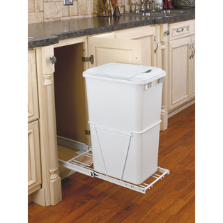 White Steel Pull Out Waste/Trash Container, 11.25"Wx22"Dx23.25"H