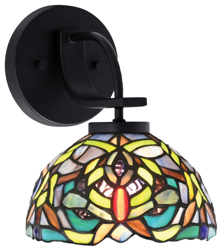 Cavella 1 Light Wall Sconce, Matte Black Finish, 7" Kaleidoscope Art Glass