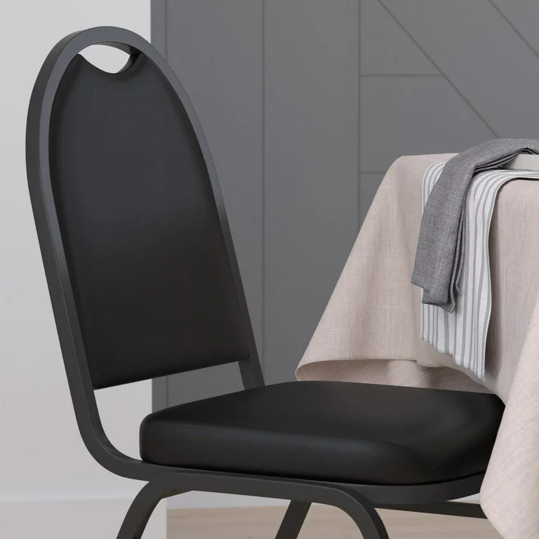 Set of 4 Multifunctional Chair, Cushioned Vinyl Seat With Dome Backrest, Black