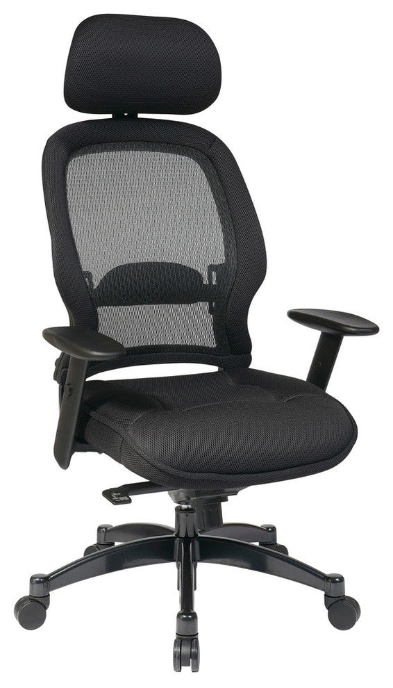 Professional Deluxe Breathable Mesh Back Chair With Adjustable Headrest, Black