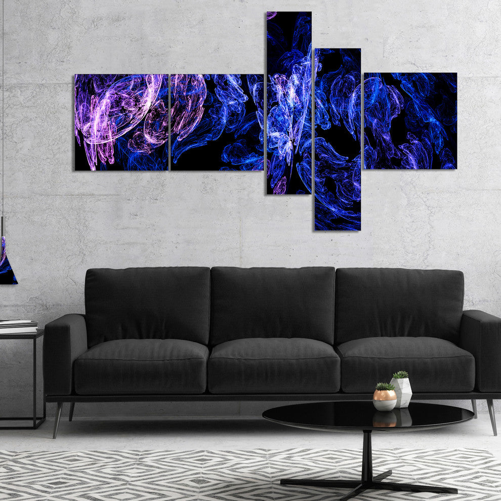 Dark Blue Fractal Desktop, Large abstract art, 60"x32", 5 panels