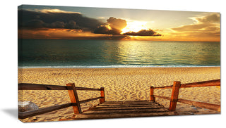 "Boardwalk Stair Into Sandy Beach" Large Sea Bridge Canvas Print, 32"x16"