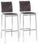 Set of Two Brown Faux Leather and Steel Modern Basket Weave Bar Chairs