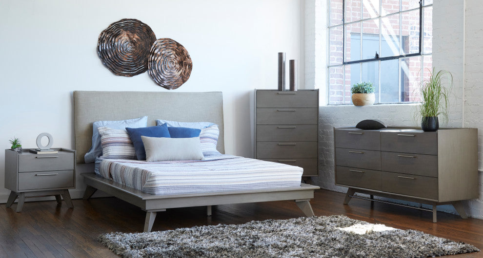 Portland Wood Platform Bed, Gray, King