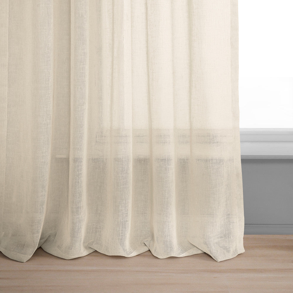 Solid FauxLinen Sheer Curtain, Single Panel, Cotton Seed, 50"x84"