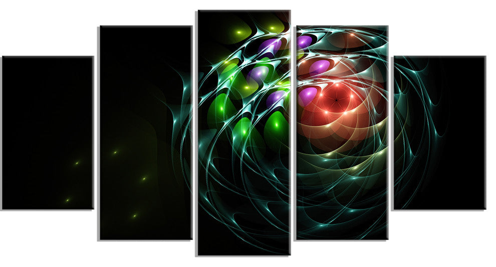 Green 3D Surreal Fractal Design, Contemporary Art on Canvas, 60"x32", 5 Panels