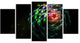 Green 3D Surreal Fractal Design, Contemporary Art on Canvas, 60"x32", 5 Panels
