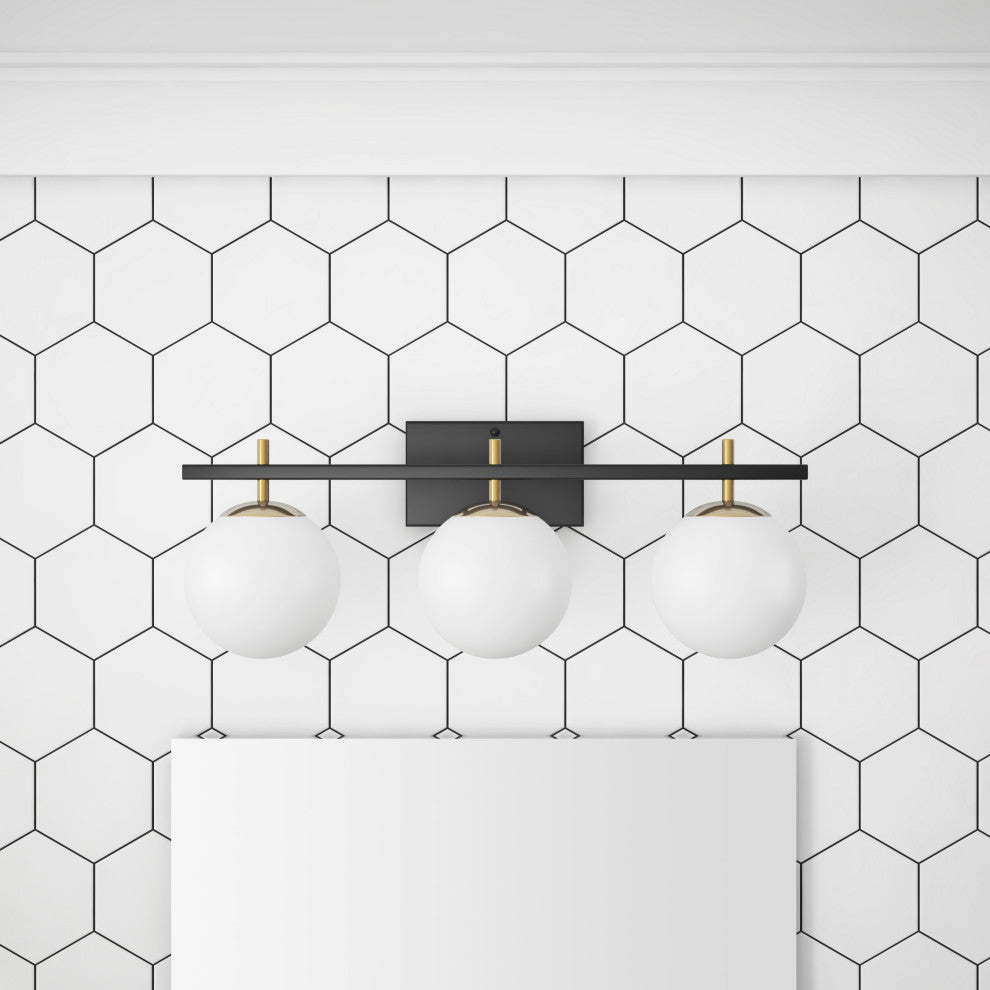 3-Light Bathroom White Glass Shades Vanity Wall Sconce