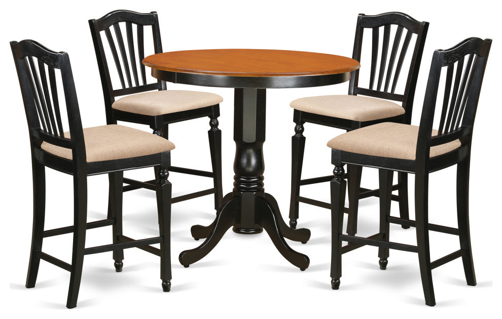 5 Pc Dining Counter Height Set - Kitchen Dinette Table, 4 High Dining Chairs