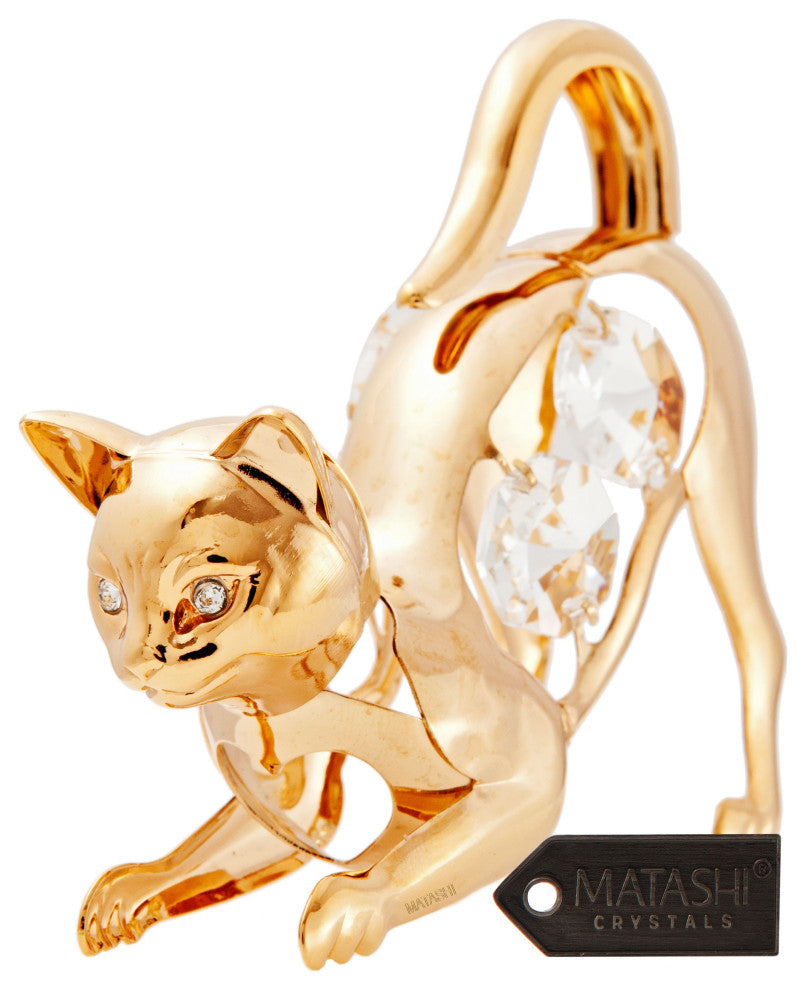 Matashi 24K Gold Plated Cat on Prowl Ornament