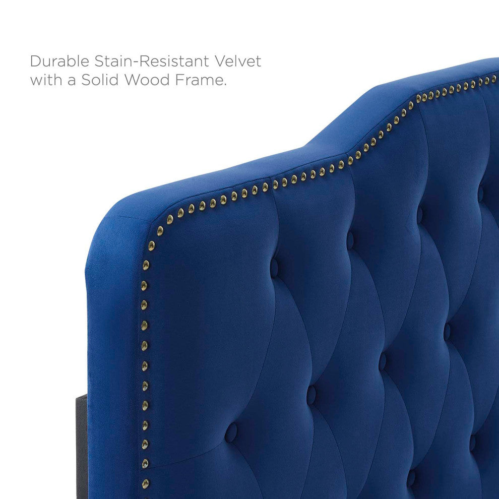 Tufted Headboard, King Size, Velvet, Blue Navy, Modern Contemporary, Bedroom