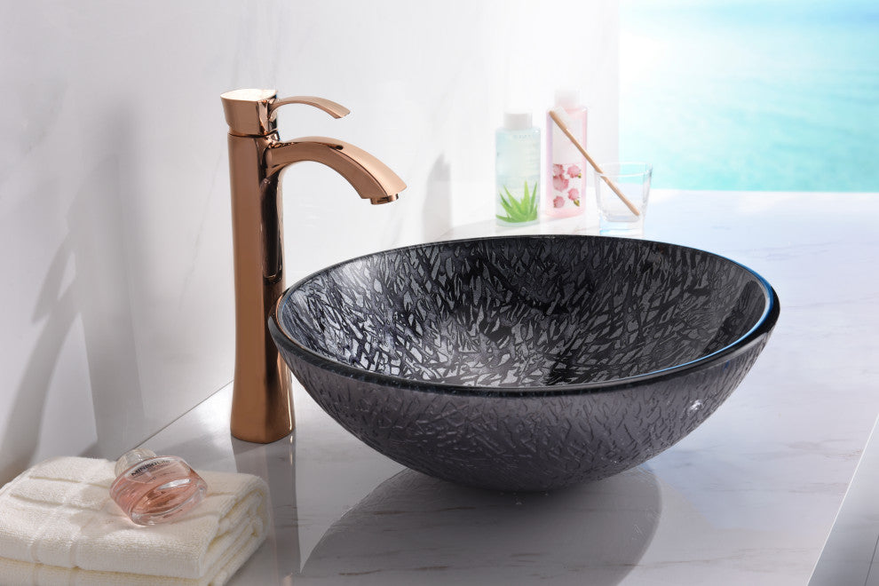 ANZZI Jonas Series Tempered Glass Bathroom Vessel Sink