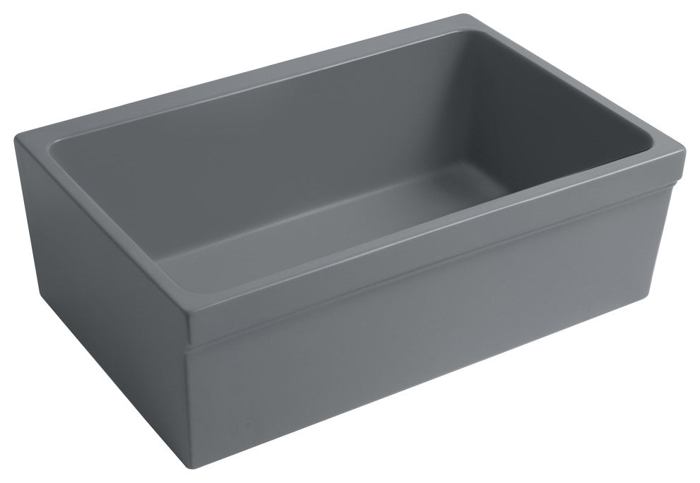 Whitehaus WHQ5530-M-CEMENT Glencove Fireclay Kitchen Sink, Matte Cement